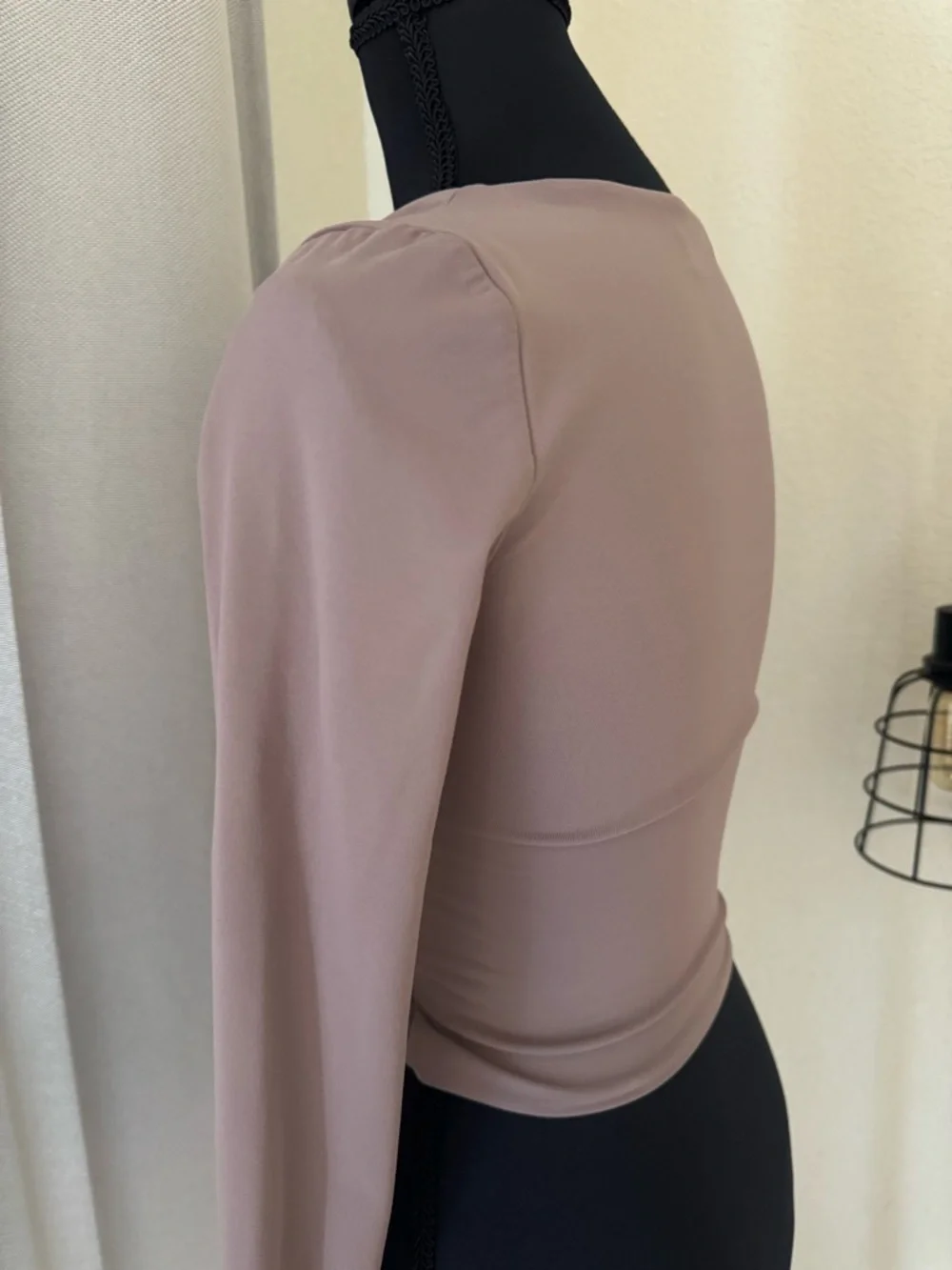 Babaton Sculpt Knit Long Sleeve Top Taupe Beige Fitted XS - Picture 5 of 8